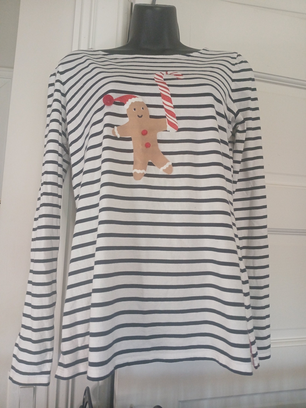 Boden Holiday Long Sleeve Gingerbread Man Candy Cane Shirt Christmas US 8 UK 12